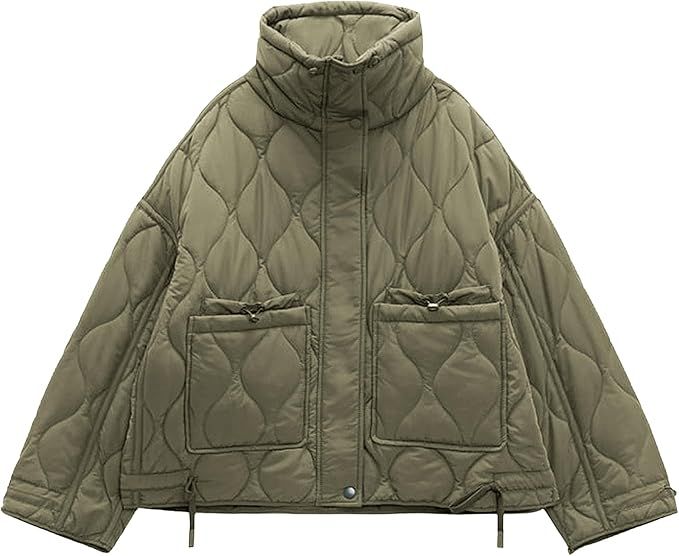 Songling Women's Oversized Quilted Puffer Jacket Stand Collar Zip Up Lightweight Cropped Padded W... | Amazon (US)