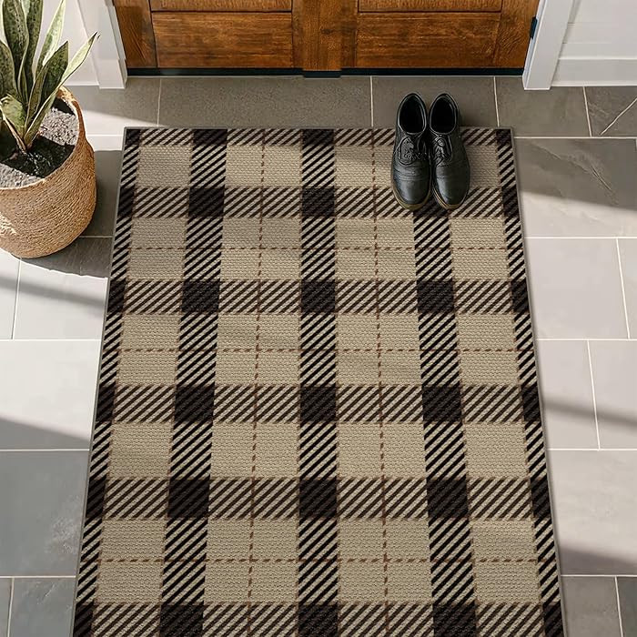 Easy Jute Neutral 3x4 Rugs for Entryway, Buffalo Plaid Outdoor Mat for Front Door, Washable Rugs ... | Amazon (US)