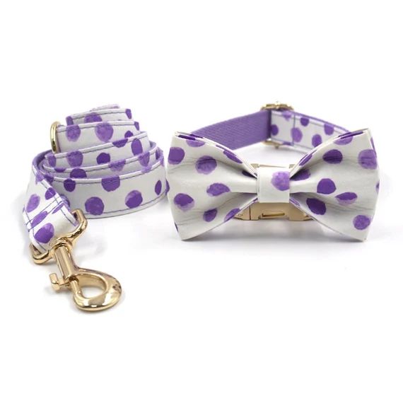 Purple Polka Dot Dog Collar and Leash Set Luxury Dog Collar - Etsy | Etsy (US)