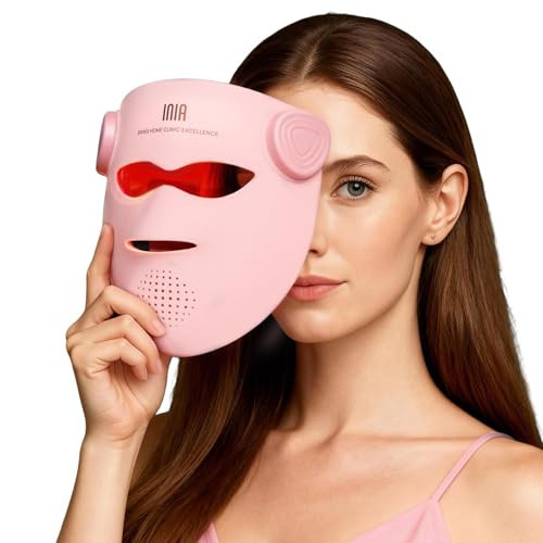INIA Glow 4D Wireless Red Light Therapy Mask for face – Dual NIR, 320 LEDs, 4 Modes, Under-Eye Cooling, Cordless & Rechargeable LED Face Mask for Home & Travel, Skincare Gifts for Women Mom Wife, Pink | Amazon (US)