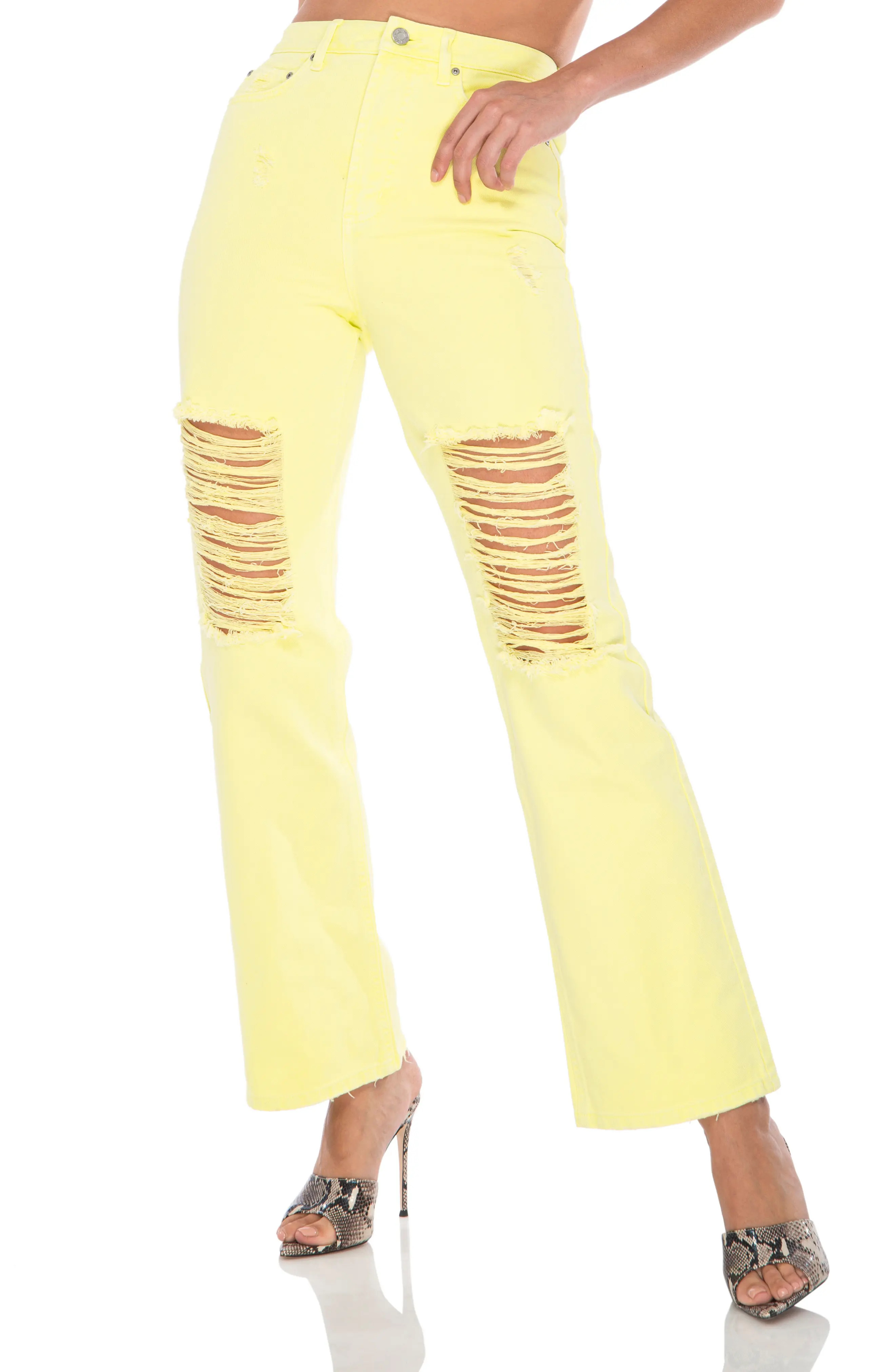 AFRM Oden High Waist Wide Leg Jeans in Sunny Lime at Nordstrom, Size 24 | Nordstrom
