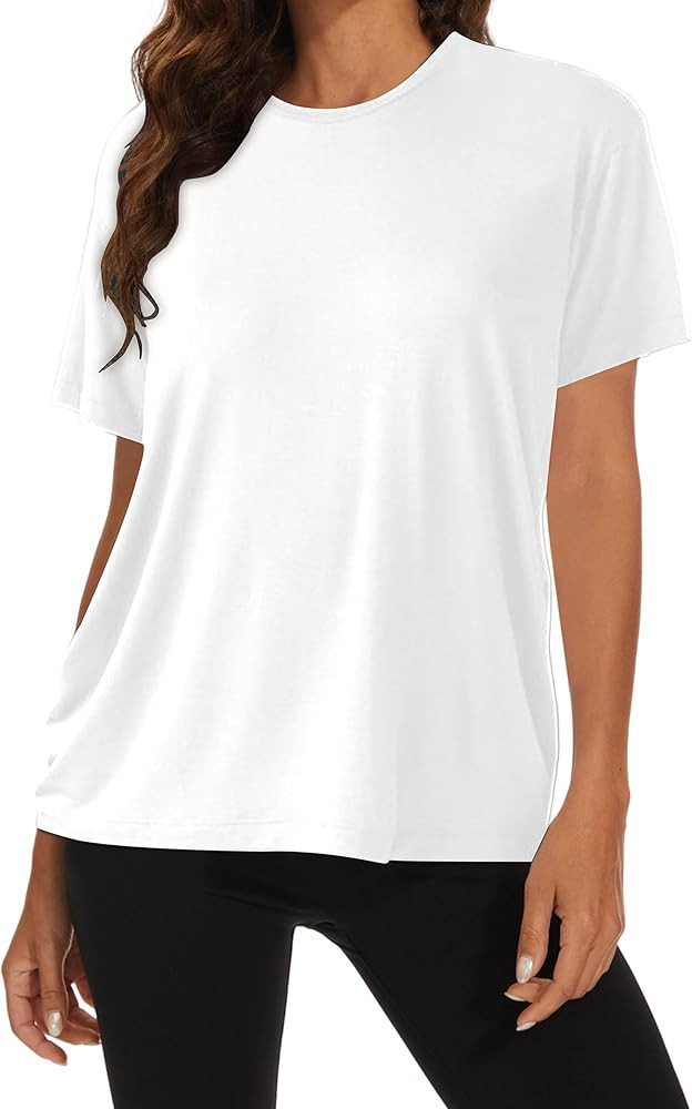 MISSACTIVER Women Boyfriend Short Sleeve Top Loose Crewneck Basic Tee Shirt Casual Drop Shoulder ... | Amazon (US)