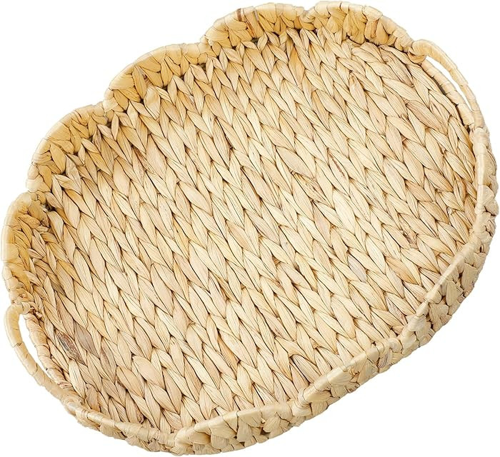 16.5'' Wicker Scalloped Serving Tray,Elliptical Rattan Tray for Countertop,Desktop,Both Decorativ... | Amazon (US)