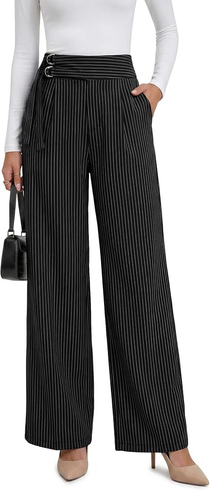 ANRABESS Women Buckle Work Dress Pants with Pockets | Amazon (US)