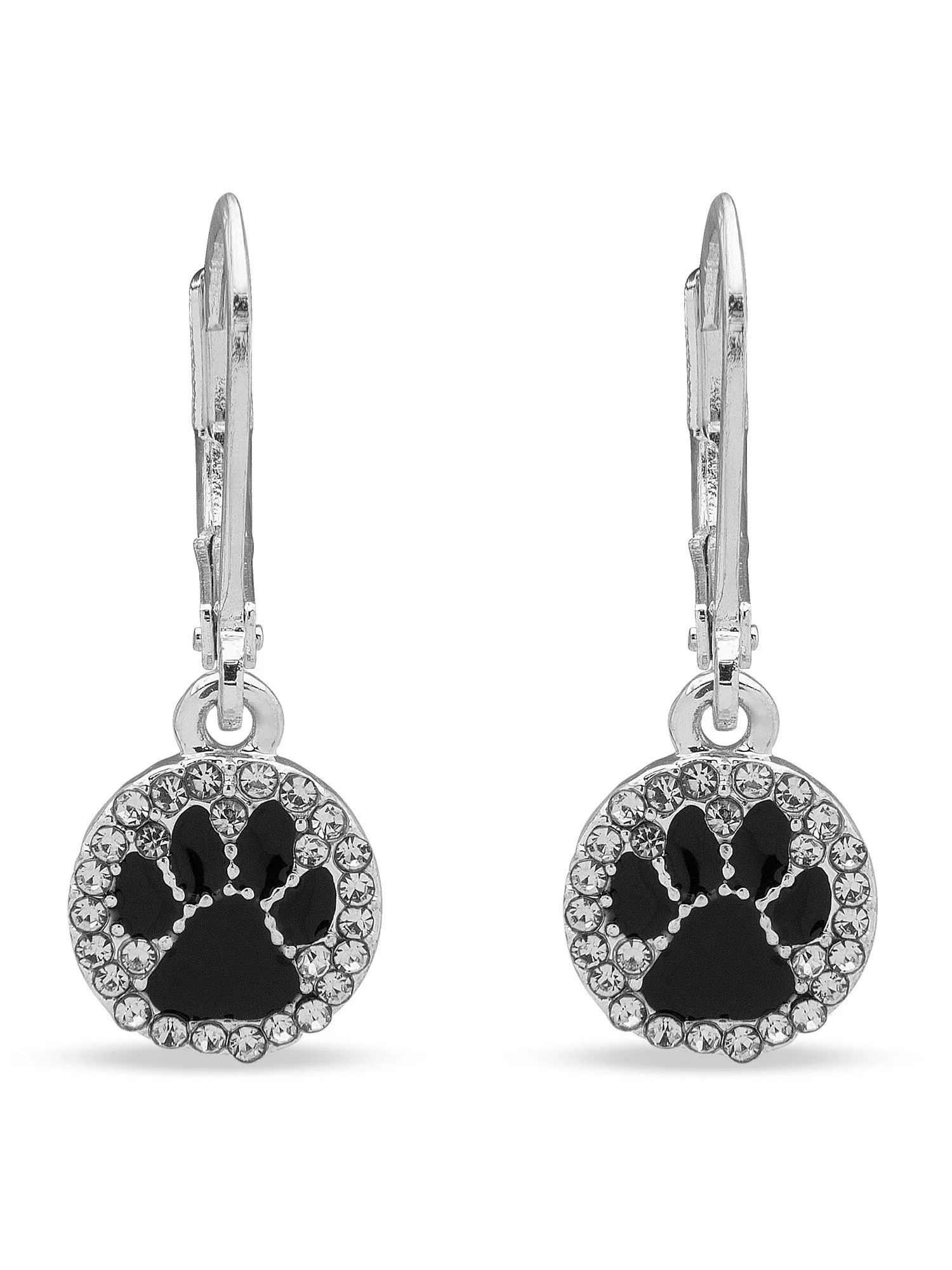 Pet Friends Women's Jewelry Silver Tone Black Paw Pave Drop Earrings | Walmart (US)