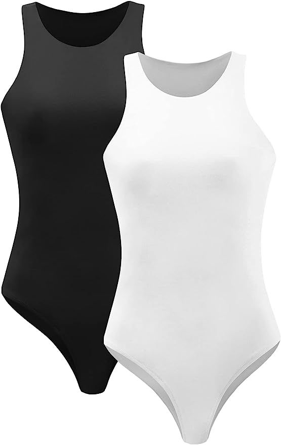 Degkim sexy bodysuit for women Halter Neck shapewear bodysuits trendy tank tops 2 pack | Amazon (US)