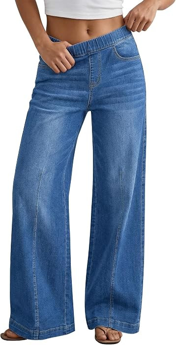 GRAPENT Womens Wide Leg Jeans High Rise Pull On Elastic Waist Denim Pants | Amazon (US)