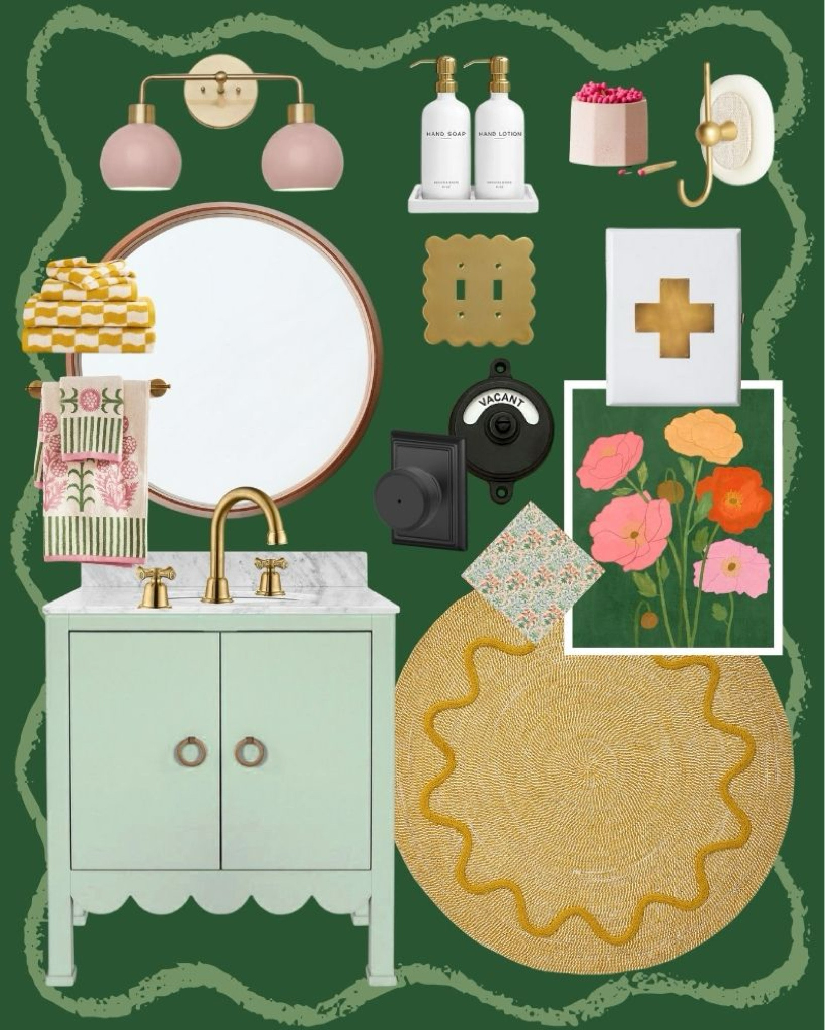 Our colorful powder room mood board is done. Follow along on Instagram over the next few weeks to see this vision come to life! We are going to build and paint the vanity ourselves, but I’ve included a link to the inspiration vanity.

#LTKHome