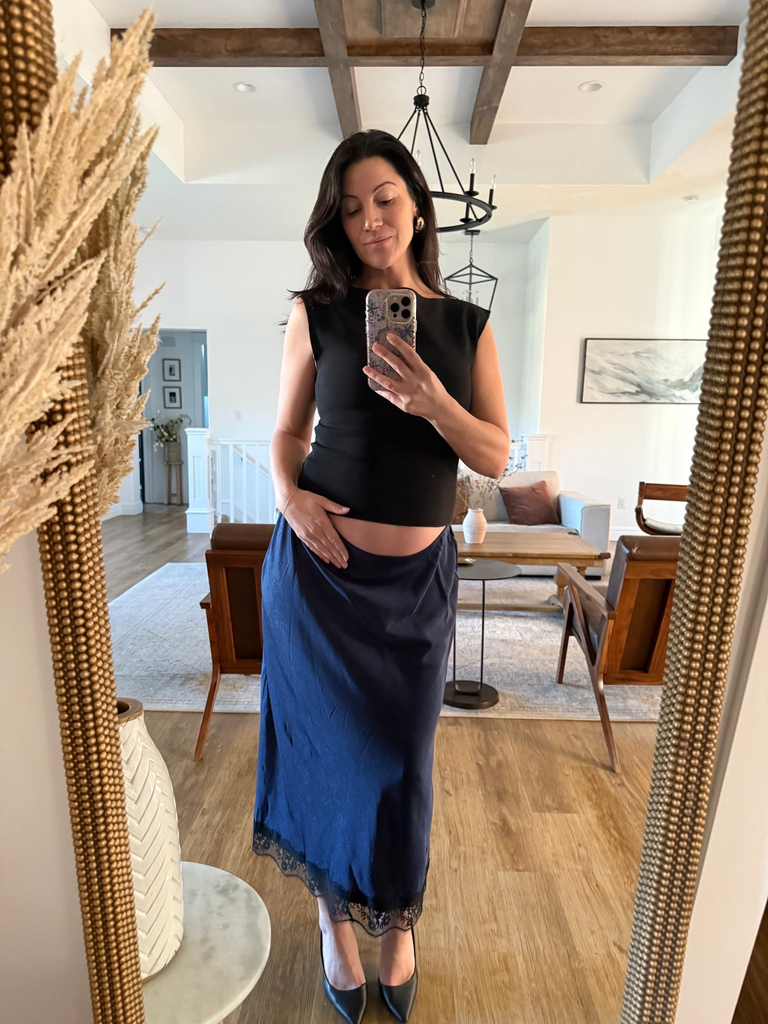 Bump friendly satin lace skirt! Work friendly with a long blazer 🥰 I bought it in navy and white! 

#LTKStyleTip #LTKBump #LTKBaby