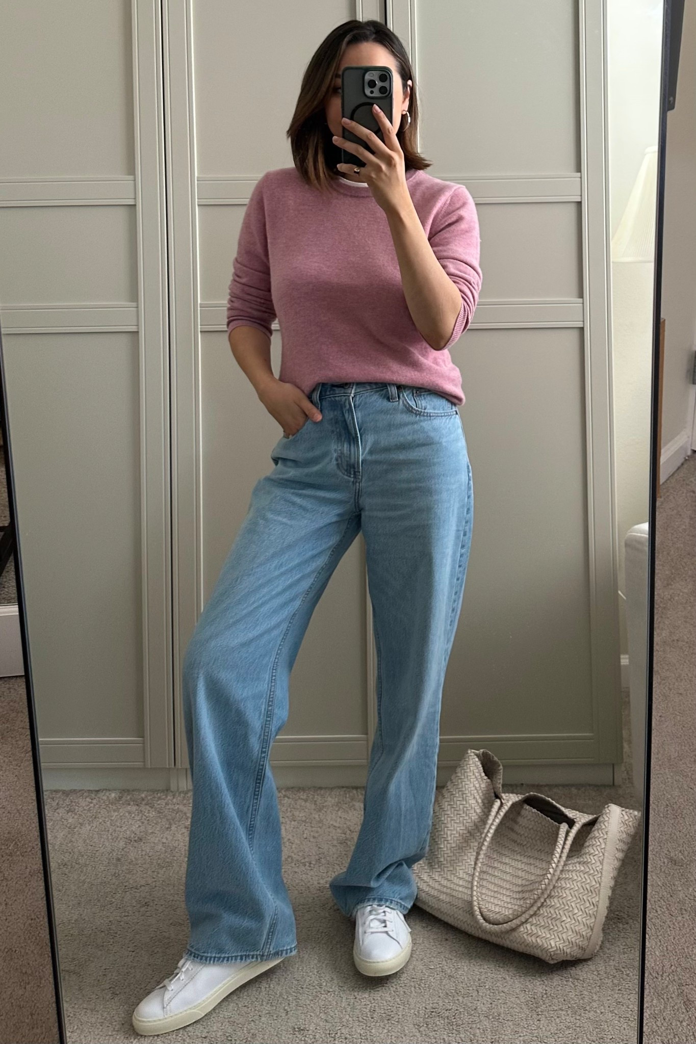 Pop of pink // casual spring outfit with sneakers 

Abercrombie loose jeans - standard inseam
Quince cashmere sweater small
Everlane sneakers tts

#LTKStyleTip #LTKSeasonal