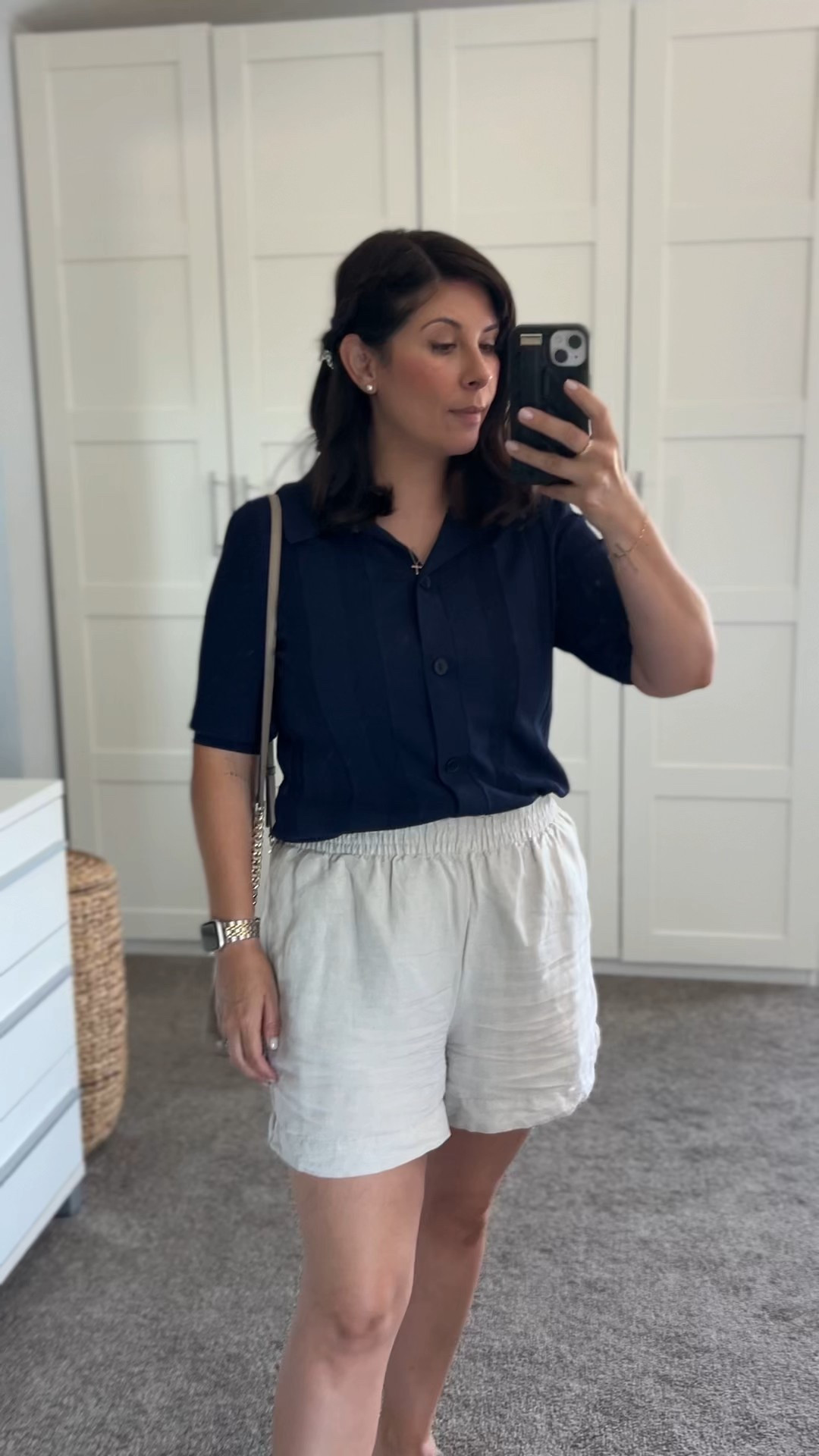 Sophisticated summer outfit | Navy blue and linen shorts 

#LTKStyleTip #LTKShoeCrush #LTKFindsUnder100