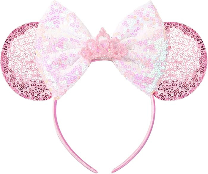 RAZKO Pink Minnie Ears Headband with Bow, Sparkle Pink Mouse Ears Headband for Girls Women | Amazon (US)