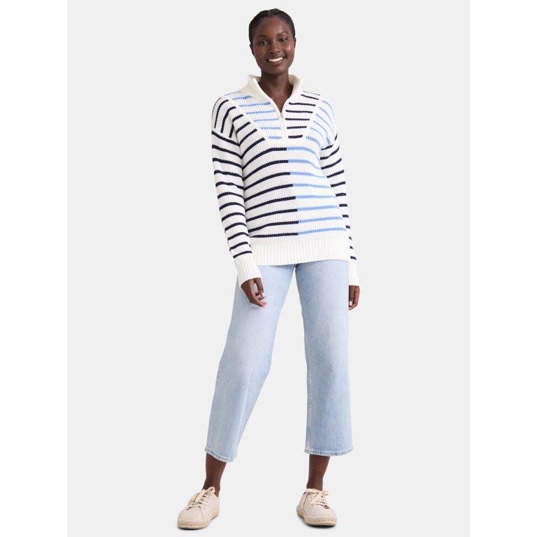 Time and Tru Women's Half Zip Pullover Sweater, Midweight, Sizes XS-XXXL - Walmart.com | Walmart (US)