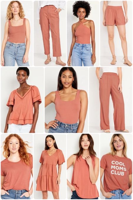 Pretty warm-pink #softautumn color at Old Navy!!! Color match verified in person on the square-neck bodysuit. Color looks like 2.7A, 2.8A, and 7.4A on the TCI color fan. [Swimsuits linked in next post!!]

Due to different fabrics and dye lots, I cannot guarantee every item will match the color fan, but they should at least be close 👀