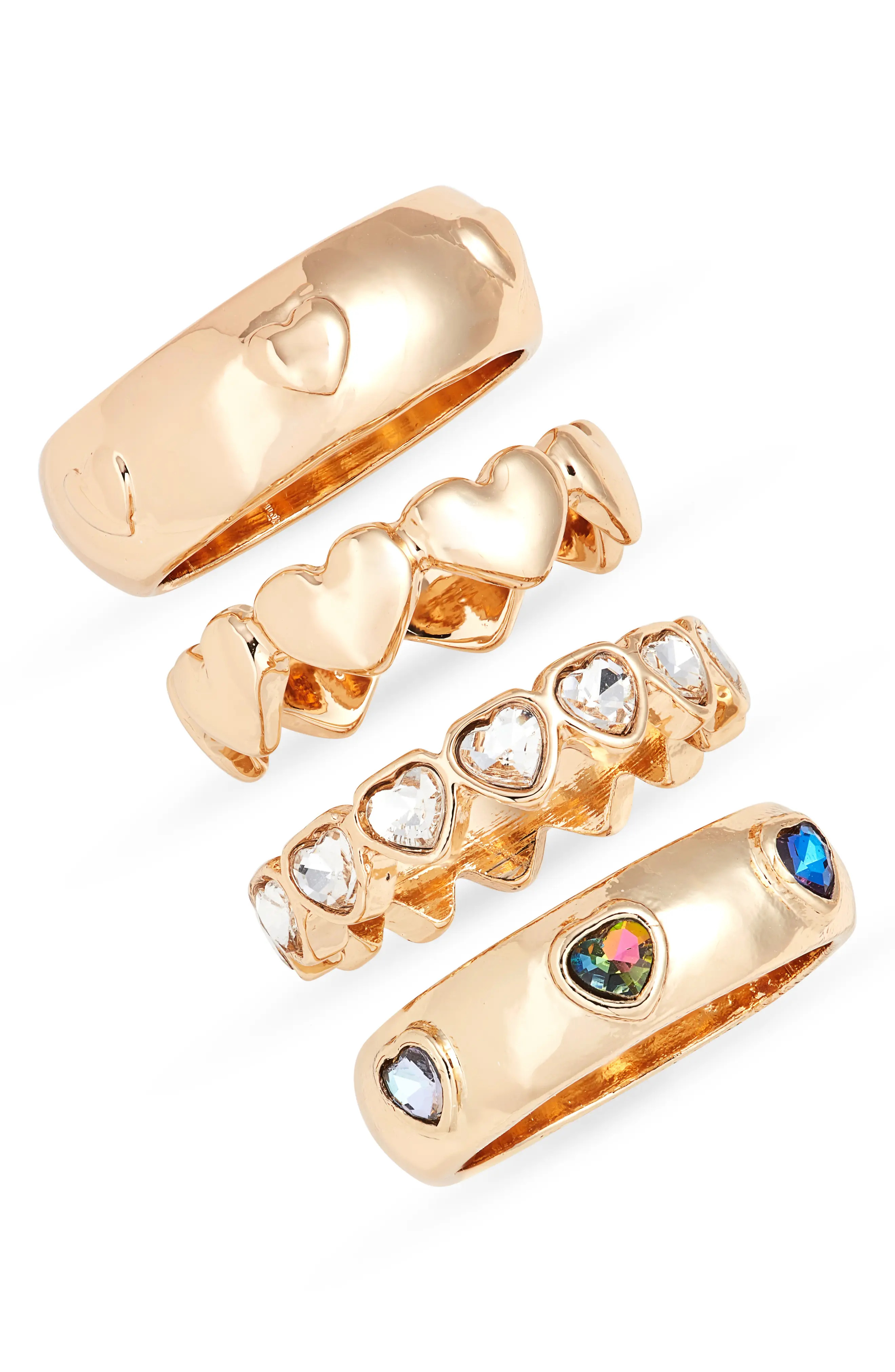 Open Edit Set of 4 Heart Rings (Women) | Nordstrom | Nordstrom