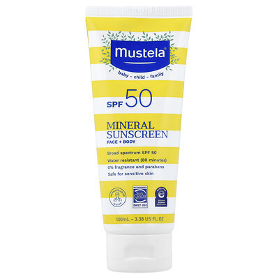 Mustela, Mineral Sunscreen, Face + Body, SPF 50, 3.38 fl oz (100 ml) | iHerb