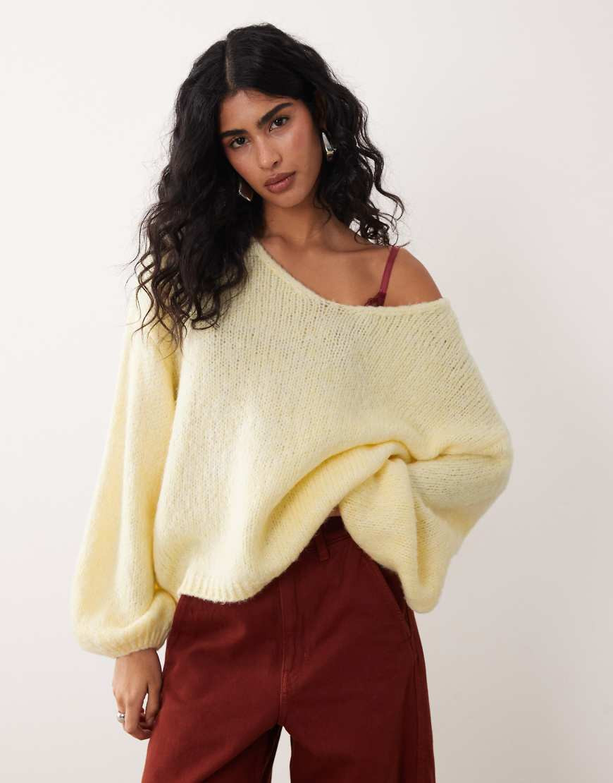 JDY oversized reversible knit jumper in pastel yellow | ASOS (Global)