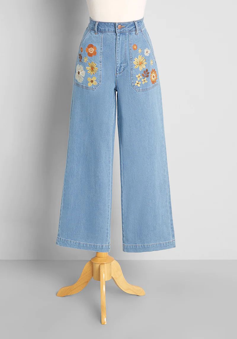 Wilder Than Flowers Embroidered Wide-Leg Jeans | ModCloth