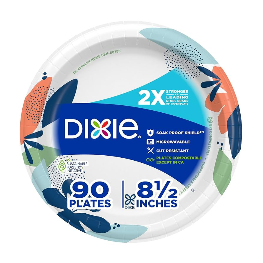 Dixie Medium Paper Plates, 8.5 Inch, 90 Count, 2X Stronger*, Microwave-Safe, Soak-Proof, Cut Resi... | Amazon (US)