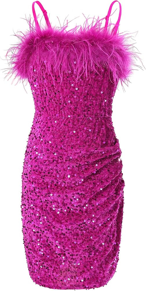 EXARUS Girls Sequin Dress Bodycon Tween Glitter Semi Foraml Party Cocktail Ball Spaghetti Strap S... | Amazon (US)
