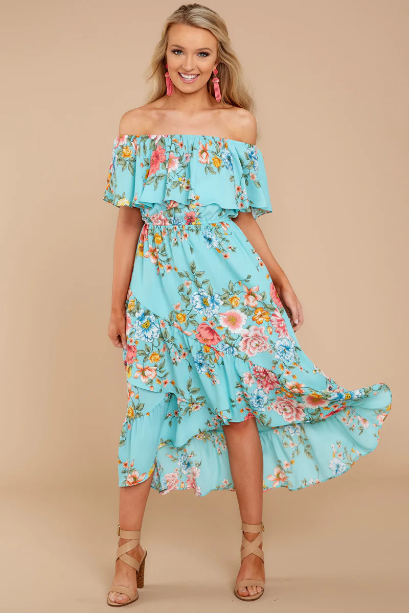 Spring Has Sprung Blue Off The Shoulder Maxi Dress | Red Dress 