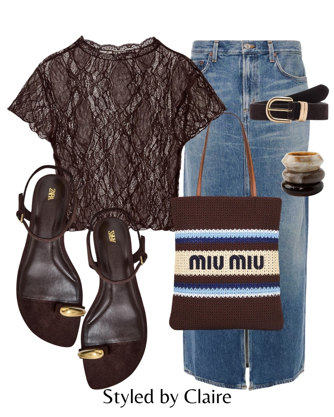 BROWN & BLUE🤎🩵
Tags: Zara new in lace tshirt top sandals suede belt mango gold toe detail raffia bag miu miu denim midi skirt resin bracelets fashion spring summer inspo outfit ideas cool girl city break chic women’s style capsule wardrobe statement outfit Barcelona Dubai Ibiza 

#LTKspring #LTKsummer #LTKstyletip