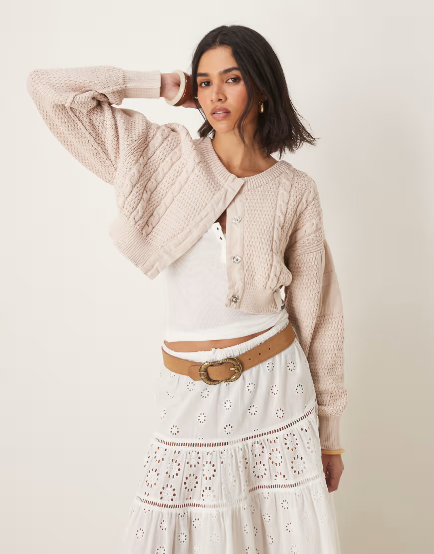 Free People heritage cropped cardigan in ivory-White | ASOS (Global)