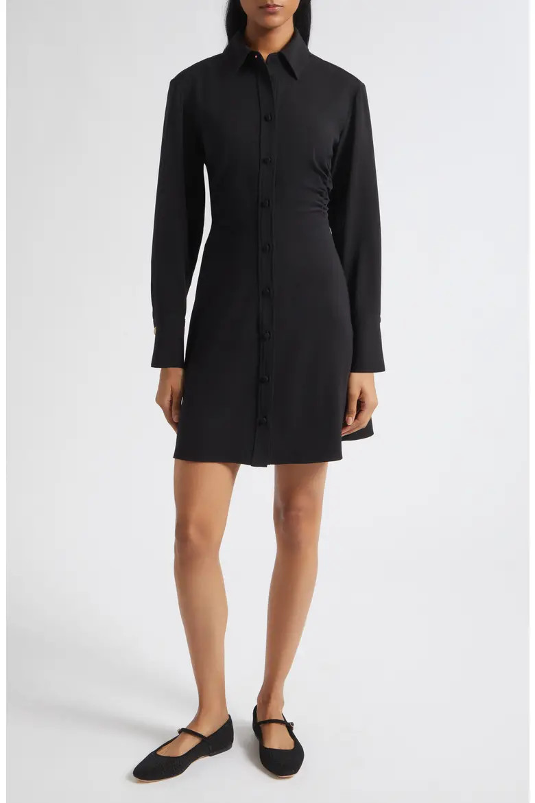 Veronica Beard Shiloh Ruched Shirtdress in Black at Nordstrom, Size 14 | Nordstrom
