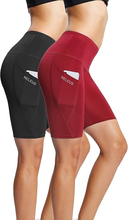 Neleus Women's High Waist Workout Running Yoga Compression Shorts with Pocket,Tummy Control | Amazon (US)
