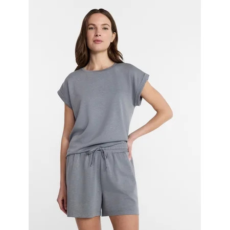 Lissome Women's Two-Piece Scuba Knit Lounge Set with Top and Shorts, Sizes S to 4X | Walmart (US)