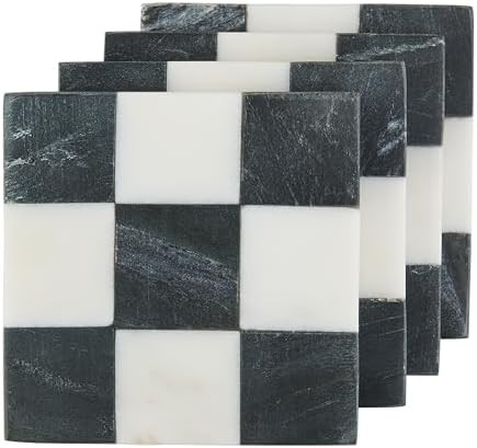 Mud Pie Square Checkered Coaster Set; 4" x 4" | Amazon (US)