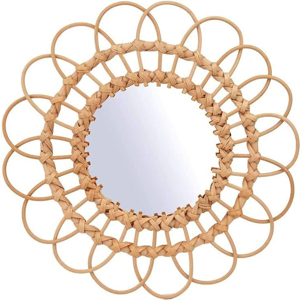 OYPEIP 11" Small Natural Rattan Sunburst Bohemian Hanging Glass Decor,Rustic Handwoven Innovative Ar | Amazon (US)