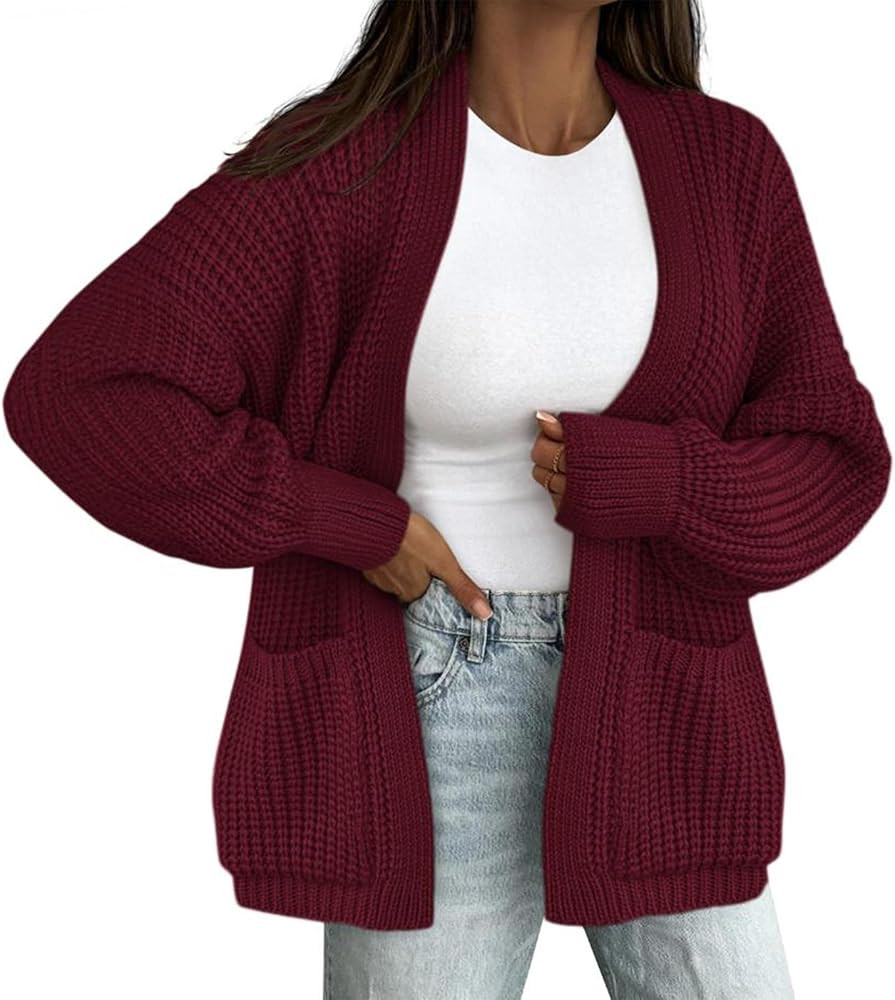 BTFBM Cardigan Sweaters for Women 2025 Fall Fashion Casual Long Sleeve Oversized Open Front Knit ... | Amazon (US)