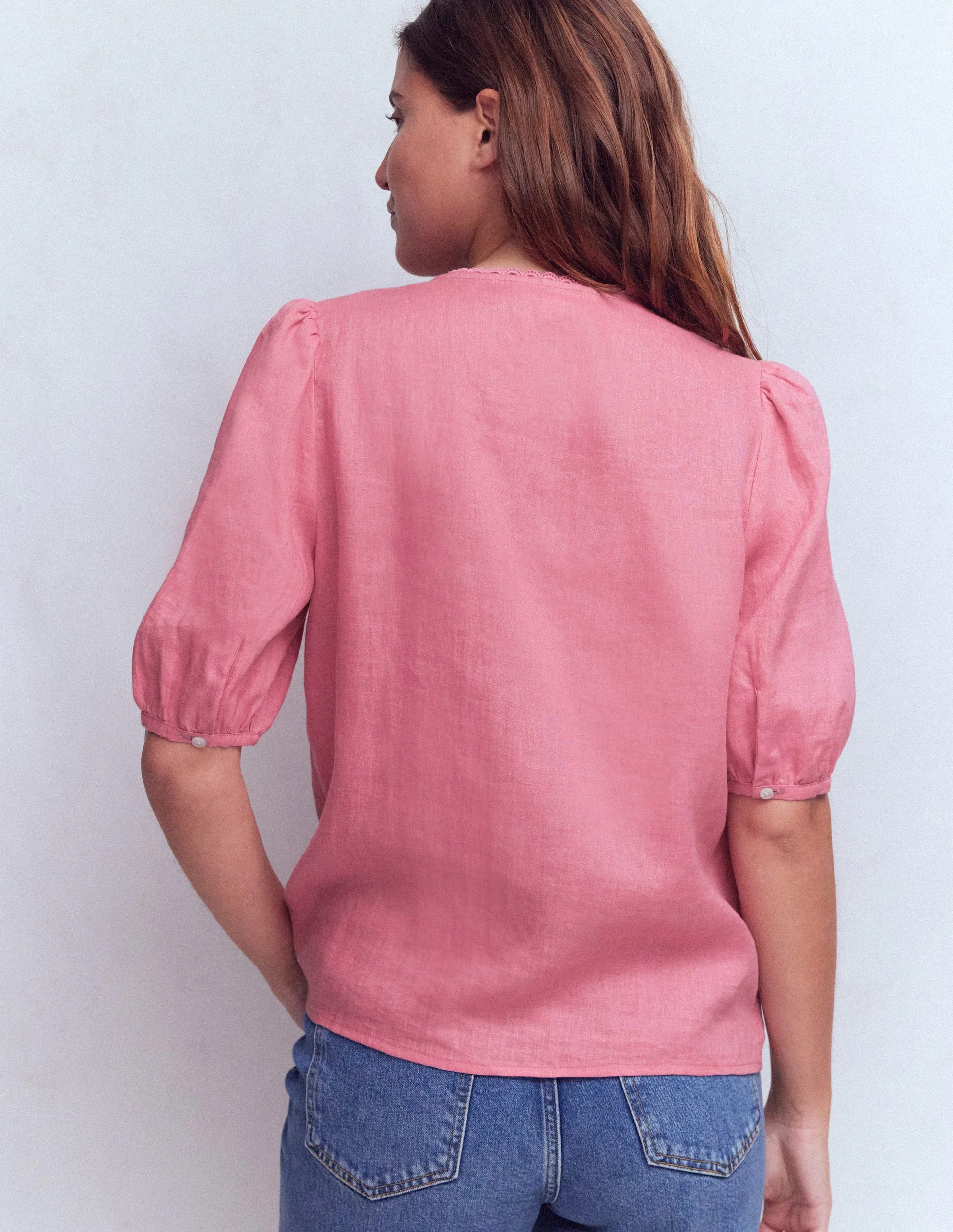 Leah Short Sleeve Linen Top-Pink Parfait | Boden (US)