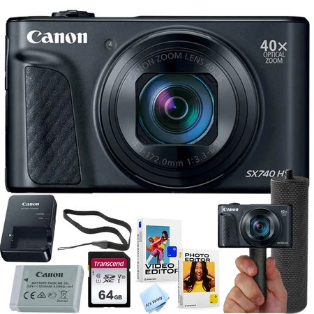 Canon Powershot SX740 HS Digital Camera (Black) + 64GB Memory + Stabilizing Grip + Software Pack +More (Value Bundle) (International Version) | Walmart (US)