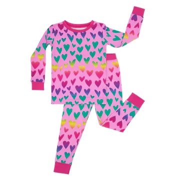 Ombré Hearts Two-Piece Bamboo Viscose Pajama Set | Little Sleepies