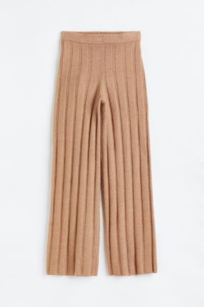 Rib-knit trousers - Beige - Ladies | H&M GB | H&M (UK, MY, IN, SG, PH, TW, HK)
