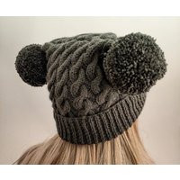Cable-Knit Double Pom-Pom Hat | Etsy (US)