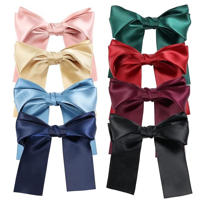 8 Pack 6 Inch Long Hair Ribbon Bow Alligator Clips Barrettes for Girls, Bowknot Satin Bows for Ha... | Amazon (US)