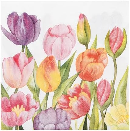 100 Spring Flowers Luncheon Napkins Watercolor Tulip Paper Hand Napkins 6.5 Inch Floral Garden Pa... | Amazon (US)