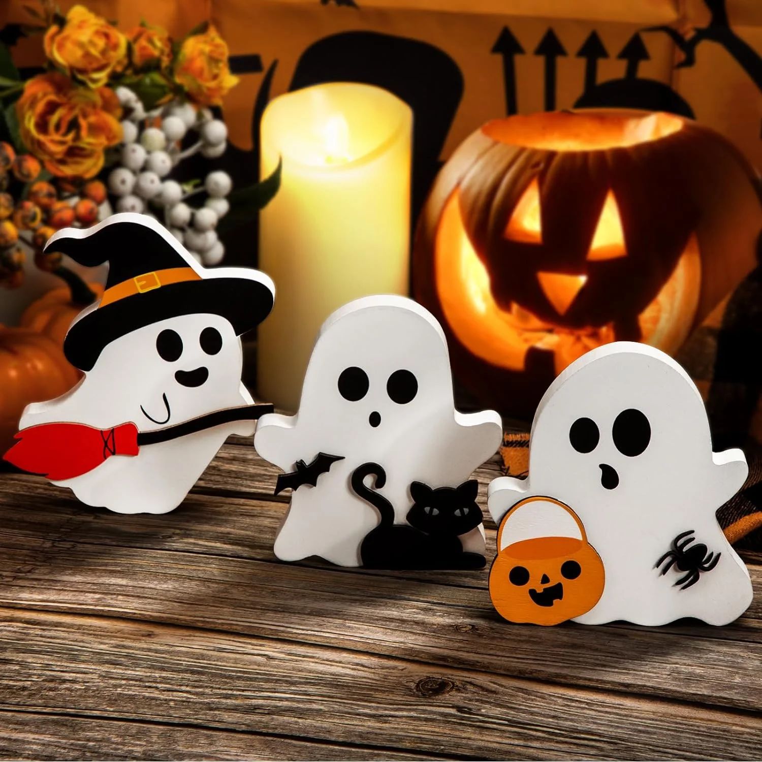 Halloween Decorations Cute Ghost Halloween Tabletop Decor Table Wooden Signs Table Centerpieces R... | Walmart (US)