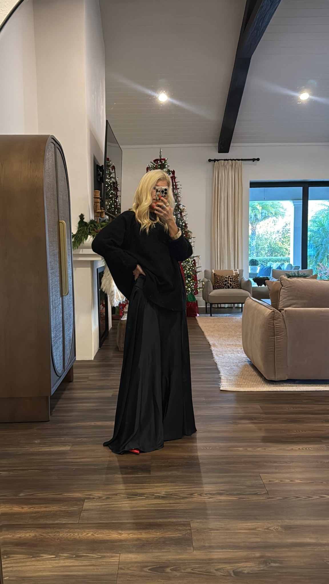 Obsessed with both this Amazon sweater and free people satin maxi. Basics I’ll wear over and over again. Size down in skirt. I sized up to medium in sweater for oversized fit 

#LTKHoliday #LTKootd #LTKOver40
