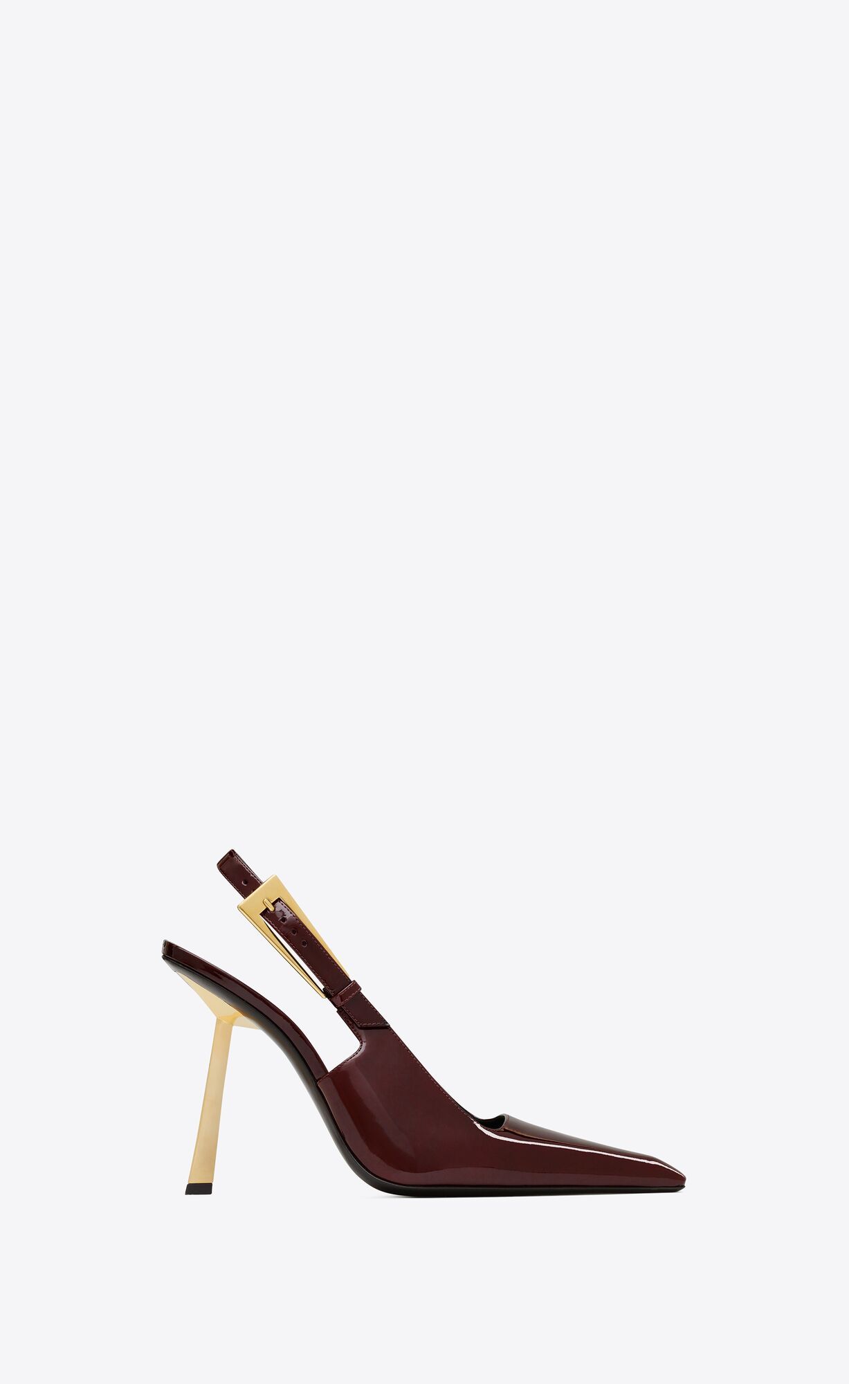 slingback pumps with a square pointed toe and gold-plated geometric stiletto heel, featuring a sq... | Saint Laurent Inc. (Global)