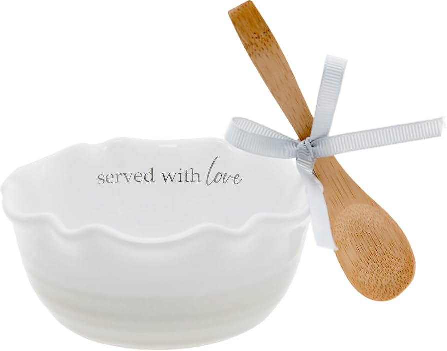Pavilion Gift Company - Served With Love - 4.5" Ceramic Bowl With Bamboo Serving Spoon Neutral Om... | Amazon (US)