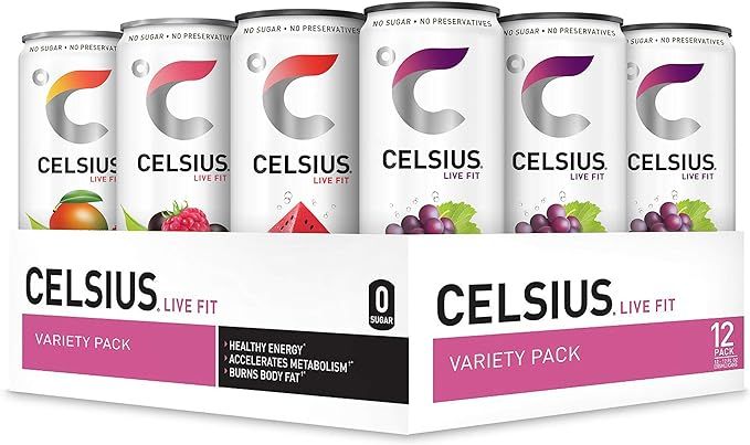 CELSIUS Fitness Drink 4-Flavor Variety Pack, Zero Sugar, 12oz. Slim Can, 12 Pack | Amazon (US)