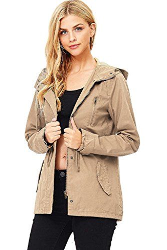 Ambiance Women's Cargo Style Hoodie Jacket, Khaki, s | Amazon (US)