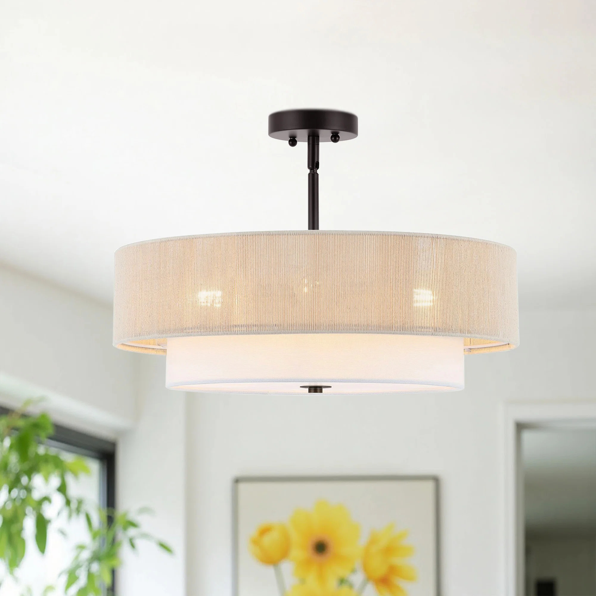 Reenat 4-Light Dimmable Shaded Drum Semi Flush Mount Chandelier | Wayfair North America