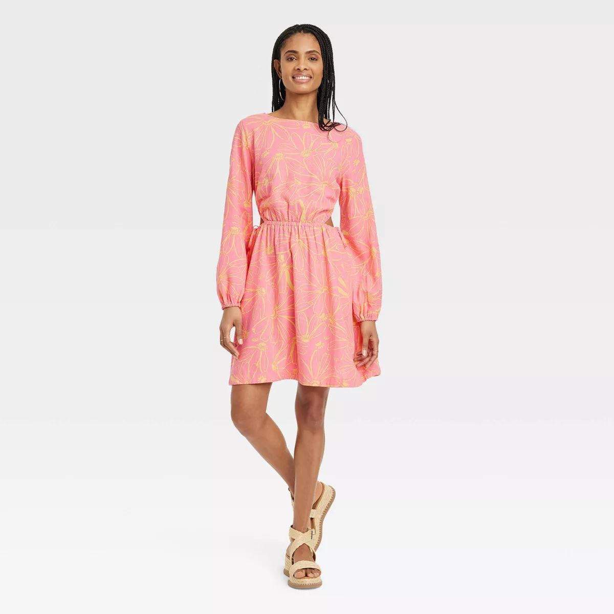Women's Balloon Long Sleeve Mini A-Line Dress - Universal Thread™ Pink Floral M | Target