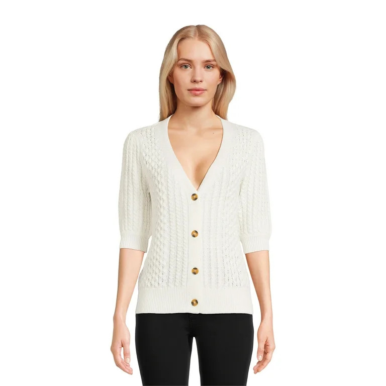 Time and Tru Women's Boyfriend Cardigan Sweater with Elbow Sleeves, Midweight, Sizes XS-XXXL | Walmart (US)