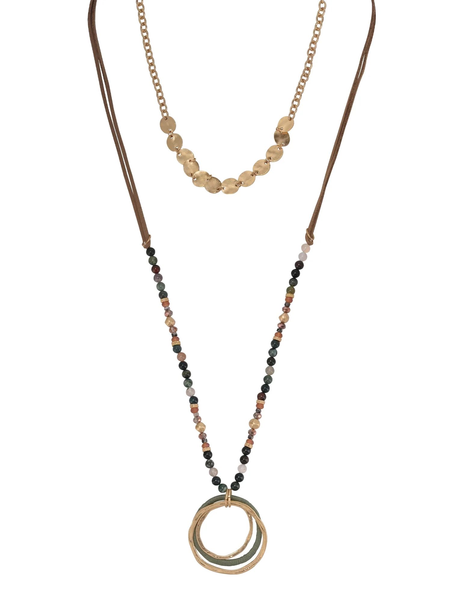 The Pioneer Woman - Women's Jewelry, Soft Gold-Tone Duo Necklace Set with Genuine Stone Beads | Walmart (US)